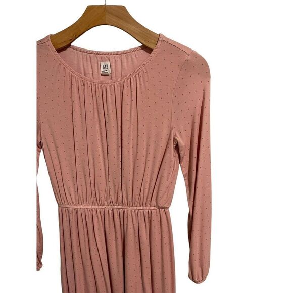Gap Kids Dress Girls XL Pink Dotted Long Sleeve Tiered Midi A Line Round Neck - Picture 3 of 8